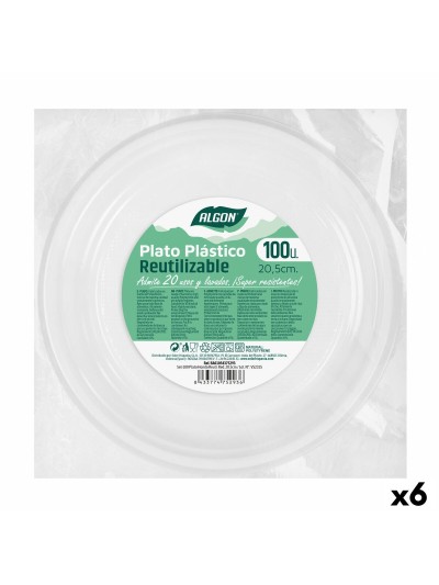 Set de platos reutilizables Algon Redondo Blanco Plástico 20,5 x 3 cm (6 Unidades)