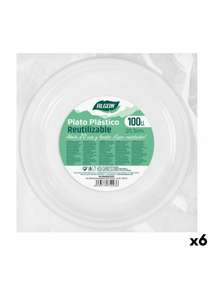 Lot d'assiettes réutilisables Algon Rond Blanc Plastique 20,5 x 3 cm (6 Unités)