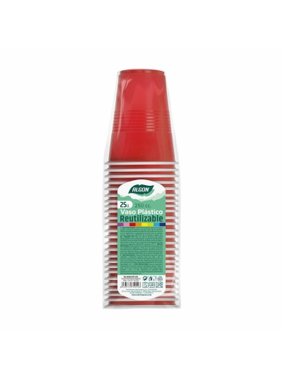 Set de vasos reutilizables Algon Rojo 24 Unidades 250 ml (25 Piezas)