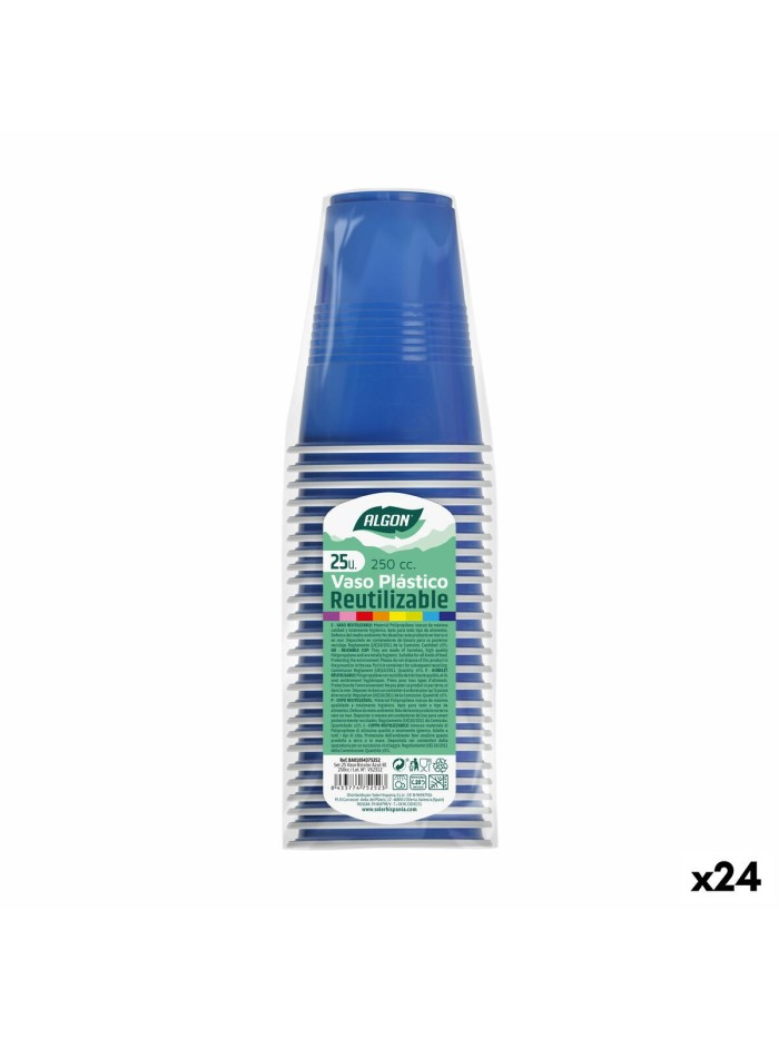 Set de vasos reutilizables Algon Azul 24 Unidades 250 ml (25 Piezas)