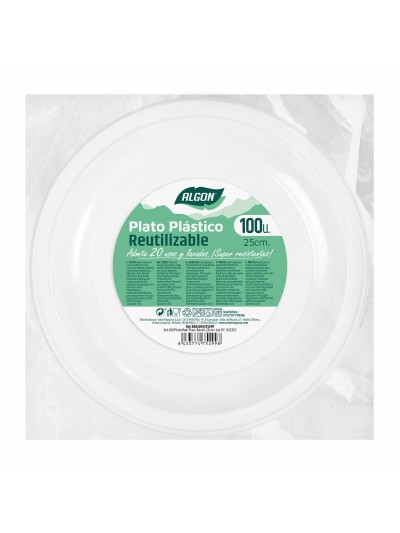 Lot d'assiettes réutilisables Algon Rond Blanc Plastique 25 x 25 x 2,5 cm (6 Unités)