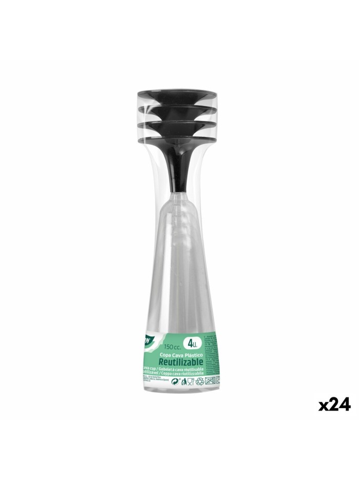 Copas de cava reutilizables Algon Negro 24 Unidades 150 ml (4 Piezas)