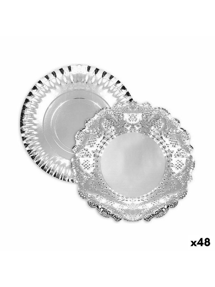 Plateau apéritif Algon Argenté Ronde 35 x 35 x 2 cm (48 Unités)