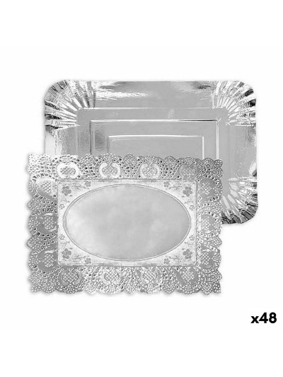 Snack tray Algon Silver Rectangular 25,5 x 35 x 2 cm Disposable (48 Units)