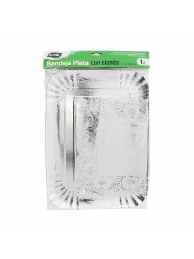 Plateau apéritif Algon Argenté Rectangulaire 25,5 x 35 x 2 cm Jetable (48 Unités)