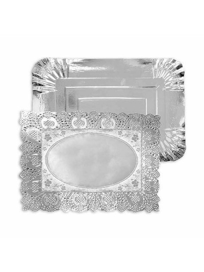 Snack tray Algon Silver Rectangular 23 x 29,5 x 1 cm Disposable (48 Units)