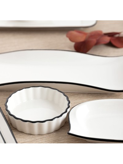 Snack tray Quid Gastro White Black Ceramic 10,5 x 3 cm (12 Units)