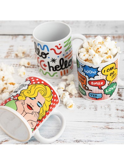 Taza Quid Hello Cómics Multicolor Cerámica 330 ml (12 Unidades)