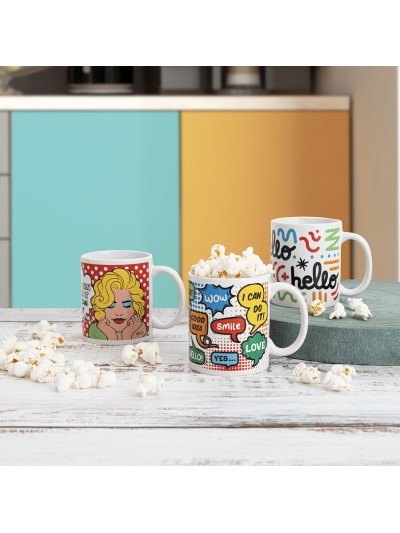 Taza Quid Pin Up Cómics Multicolor Cerámica 330 ml (12 Unidades)