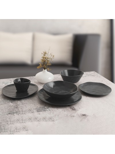 Flat Plate Bidasoa Cosmos Black Ceramic 23 cm (6 Units)