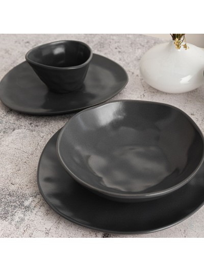 Plato Llano Bidasoa Cosmos Negro Cerámica 23 cm (6 Unidades)