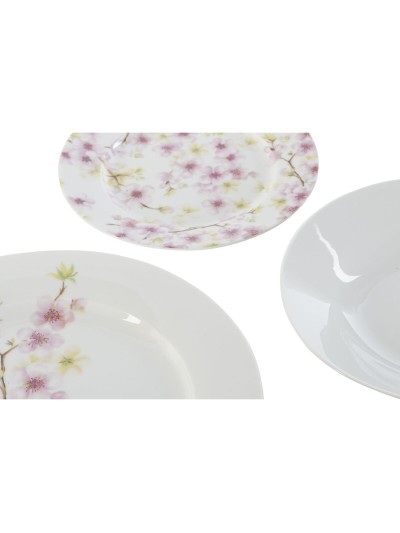 Service de Vaisselle Home ESPRIT Blanc Vert Rose Porcelaine 18 Pièces 27 x 27 x 2 cm