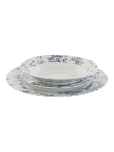 Set de Vajilla Home ESPRIT Azul Porcelana Floral 18 Piezas 27 x 27 x 2 cm