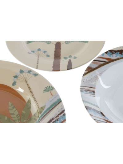 Dinnerware Set Home ESPRIT Beige Multicolour Porcelain 18 Pieces 27 x 27 x 2 cm