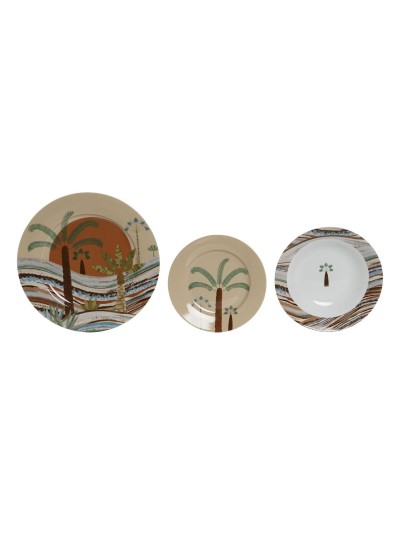 Dinnerware Set Home ESPRIT Beige Multicolour Porcelain 18 Pieces 27 x 27 x 2 cm