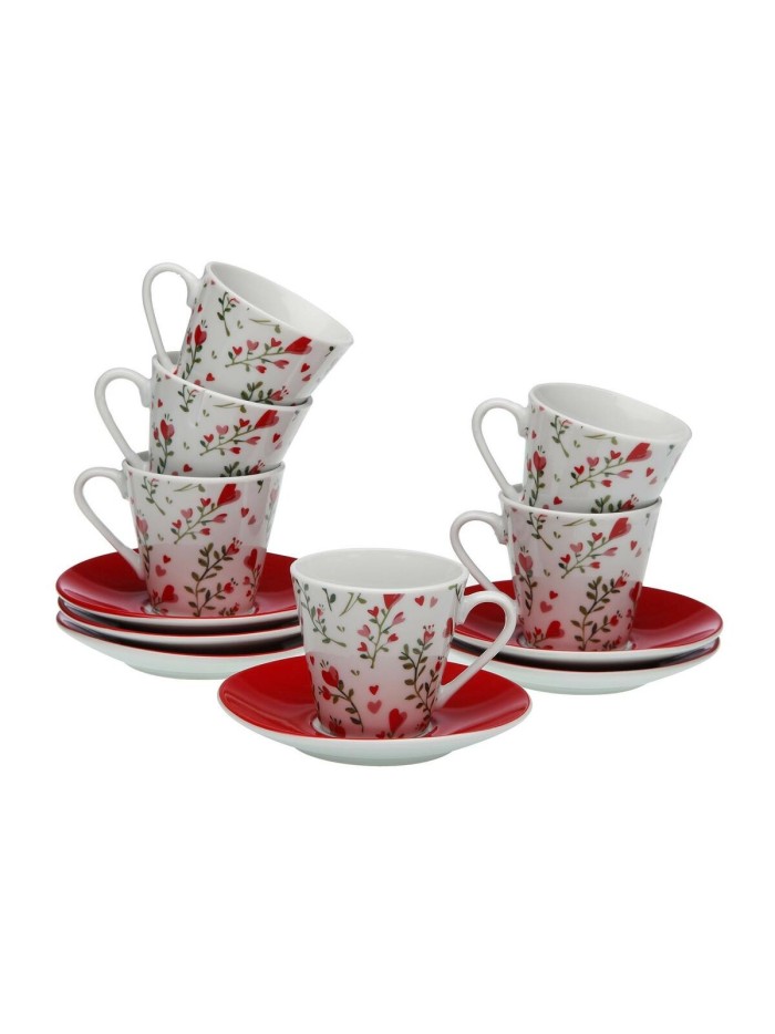 Juego de Tazas de Café Versa Corazones 6 Unidades Porcelana