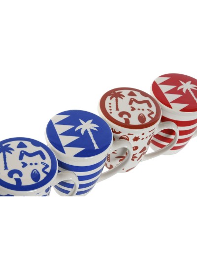 Taza con Filtro para Infusiones Home ESPRIT Azul Rojo Acero Inoxidable Porcelana 380 ml (4 Unidades)