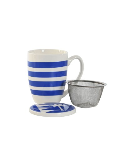 Taza con Filtro para Infusiones Home ESPRIT Azul Rojo Acero Inoxidable Porcelana 380 ml (4 Unidades)