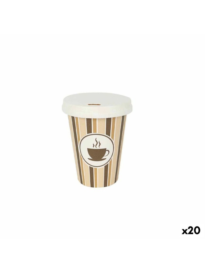 Set de Verres Algon Avec couvercle Produits à usage unique Café Carton 8 Pièces 220 ml (20 Unités)