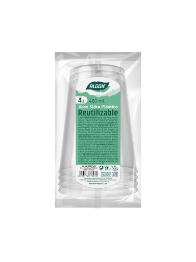 Set de vasos reutilizables Algon Sidra Transparente 4 Piezas 480 ml (50 Unidades)