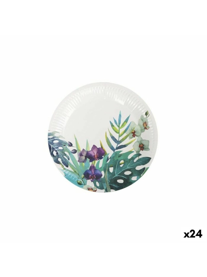 Plate set Algon Disposable Cardboard Tropical 12 Pieces 18 cm (24 Units)