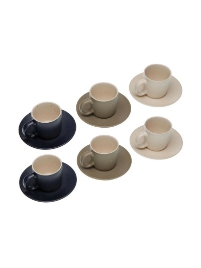 Juego de 6 Tazas de Té con Plato Versa Tashi Gres 8,3 x 7,8 x 8,3 cm