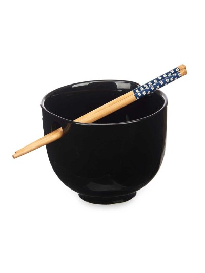 Cuenco Negro Bambú 24 x 10,7 x 13,3 cm Palillos asiatico/oriental (12 Unidades)