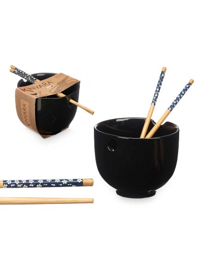 Cuenco Negro Bambú 24 x 10,7 x 13,3 cm Palillos asiatico/oriental (12 Unidades)