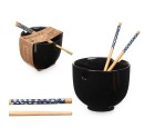 Cuenco Negro Bambú 24 x 10,7 x 13,3 cm Palillos asiatico/oriental (12 Unidades)
