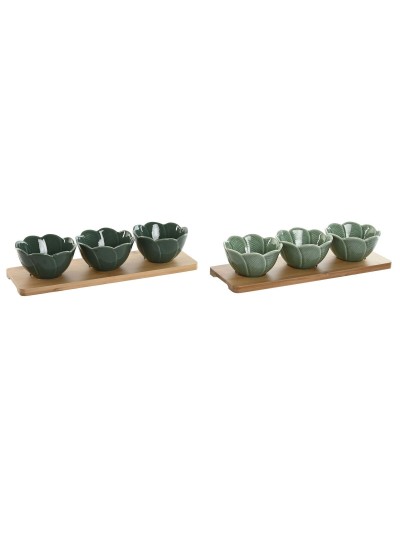 Ensemble à apértif Home ESPRIT Vert Vert foncé Bambou Porcelaine Tropical 4 Pièces 32 x 10 x 7 cm (2 Unités)