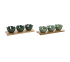 Appetizer Set Home ESPRIT Green Dark green Bamboo Porcelain Tropical 4 Pieces 32 x 10 x 7 cm (2 Units)