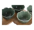 Appetizer Set Home ESPRIT Green Dark green Bamboo Porcelain Tropical 4 Pieces 32 x 10 x 7 cm (2 Units)