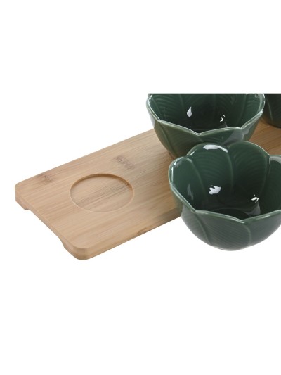 Set de Aperitivo Home ESPRIT Verde Verde oscuro Bambú Porcelana Tropical 4 Piezas 32 x 10 x 7 cm (2 Unidades)