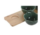 Set de Aperitivo Home ESPRIT Verde Verde oscuro Bambú Porcelana Tropical 4 Piezas 32 x 10 x 7 cm (2 Unidades)