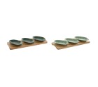 Set de Aperitivo Home ESPRIT Verde Verde oscuro Bambú Porcelana Tropical 4 Piezas 28,4 x 10,5 x 3 cm (2 Unidades)