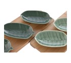 Set de Aperitivo Home ESPRIT Verde Verde oscuro Bambú Porcelana Tropical 4 Piezas 28,4 x 10,5 x 3 cm (2 Unidades)