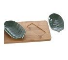 Set de Aperitivo Home ESPRIT Verde Verde oscuro Bambú Porcelana Tropical 4 Piezas 28,4 x 10,5 x 3 cm (2 Unidades)
