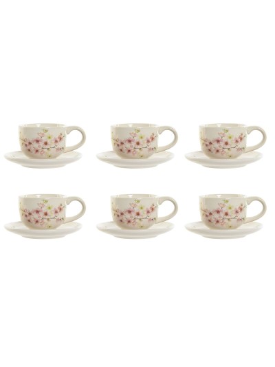 Jeu de 6 tasses avec plat Home ESPRIT Jaune Blanc Rose Lila Métal Dolomite 180 ml