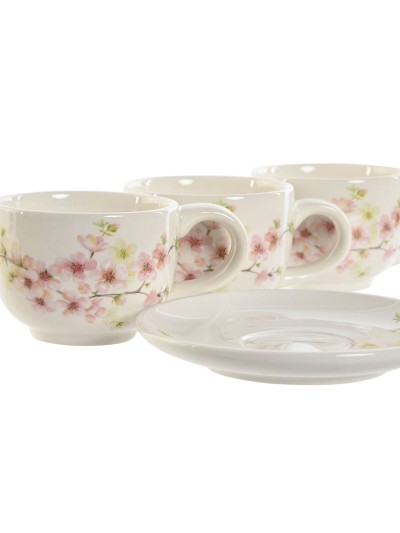 Set of 6 Cups with Plate Home ESPRIT Yellow White Pink Lilac Metal Dolomite 180 ml