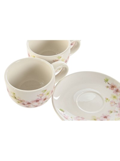 Set of 6 Cups with Plate Home ESPRIT Yellow White Pink Lilac Metal Dolomite 180 ml