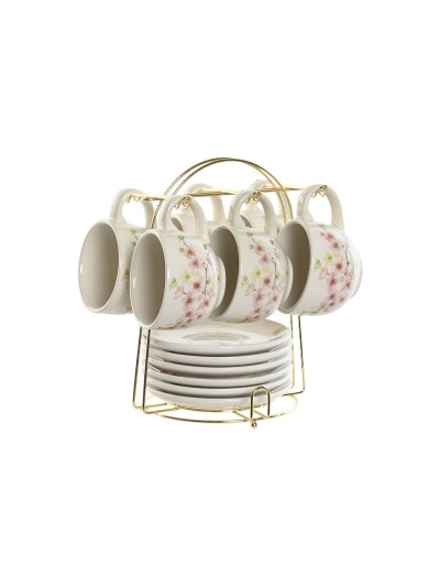 Set of 6 Cups with Plate Home ESPRIT Yellow White Pink Lilac Metal Dolomite 180 ml