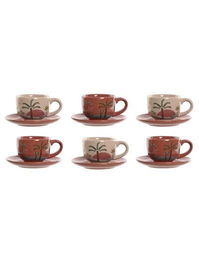 Jeu de 6 tasses avec plat Home ESPRIT Jaune Beige Terre cuite Lila Métal Dolomite 180 ml