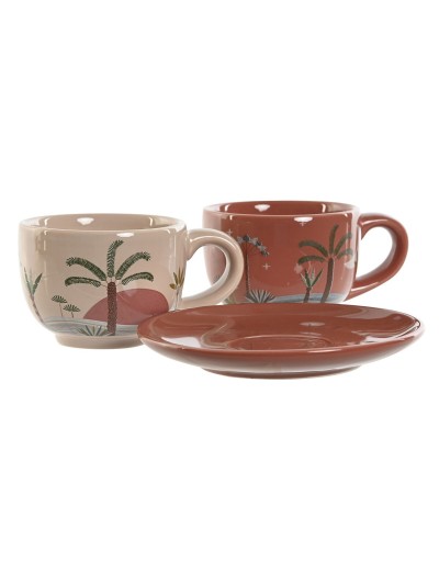 Set of 6 Cups with Plate Home ESPRIT Yellow Beige Terracotta Lilac Metal Dolomite 180 ml