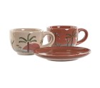 Juego de 6 Tazas con Plato Home ESPRIT Amarillo Beige Terracota Lila Metal Dolomita 180 ml