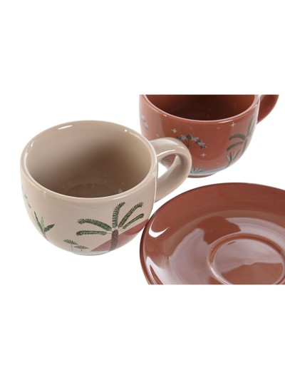 Juego de 6 Tazas con Plato Home ESPRIT Amarillo Beige Terracota Lila Metal Dolomita 180 ml