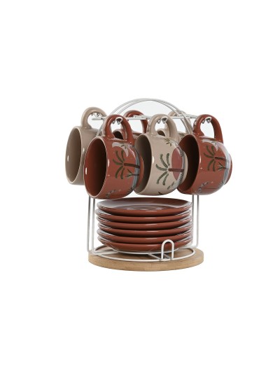 Juego de 6 Tazas con Plato Home ESPRIT Amarillo Beige Terracota Lila Metal Dolomita 180 ml