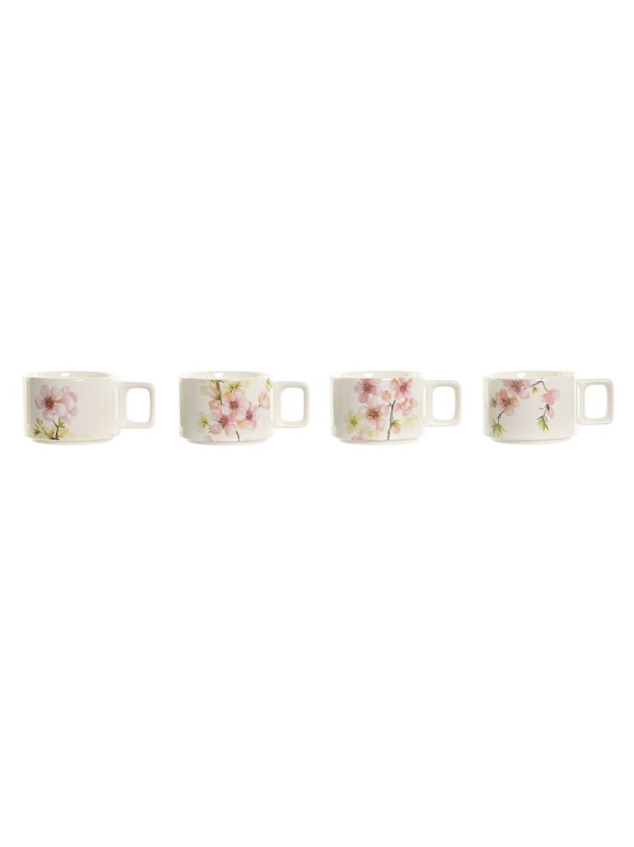 Juego de Tazas de Café Home ESPRIT Blanco Rosa Lila Metal Bambú Dolomita 260 ml