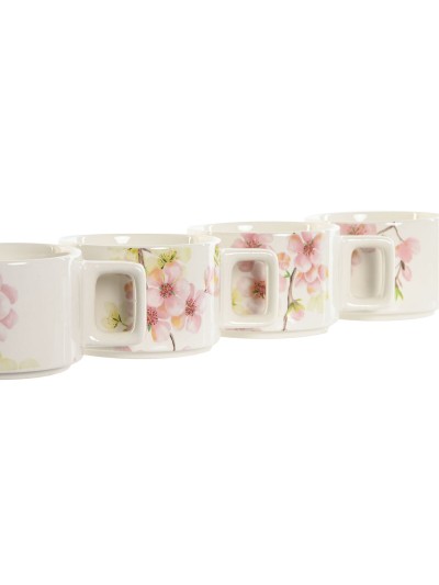 Juego de Tazas de Café Home ESPRIT Blanco Rosa Lila Metal Bambú Dolomita 260 ml
