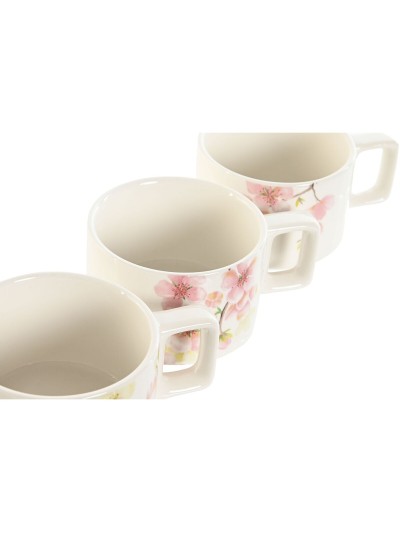 Juego de Tazas de Café Home ESPRIT Blanco Rosa Lila Metal Bambú Dolomita 260 ml