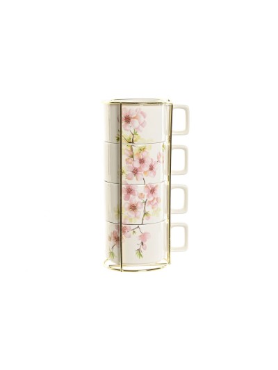 Juego de Tazas de Café Home ESPRIT Blanco Rosa Lila Metal Bambú Dolomita 260 ml